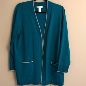 XL teal cardigan with grey trim